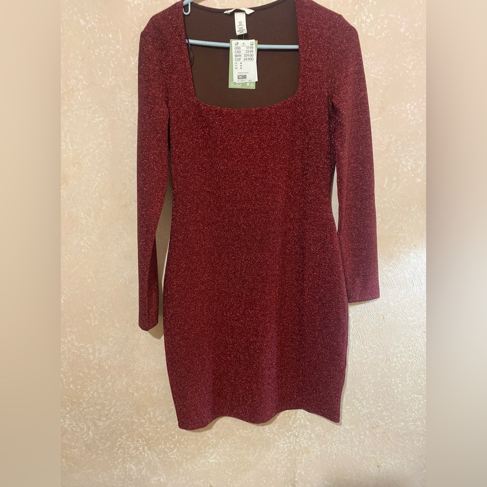 H&M Sparkling Burgundy Long Sleeve Dress